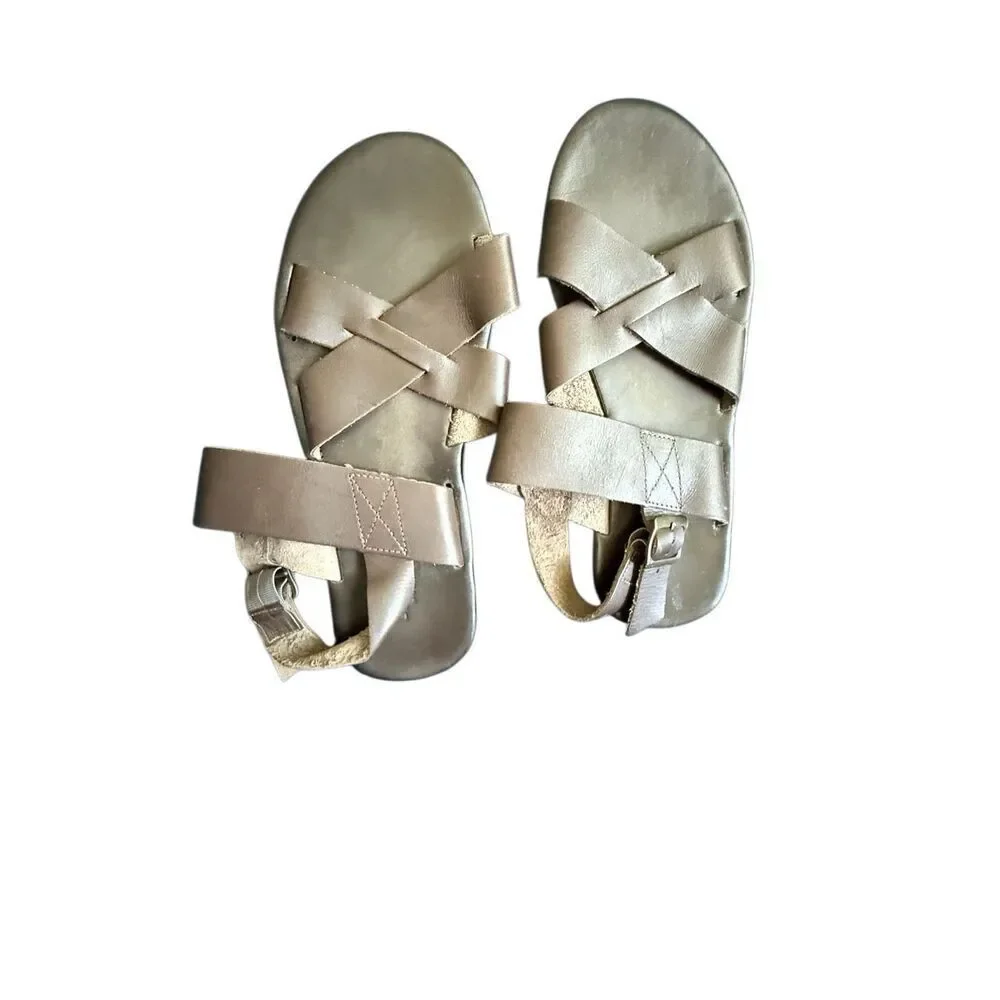 Democrata Mens Brown Zion Leather Criss Cross Strappy Casual Sandals Size 42